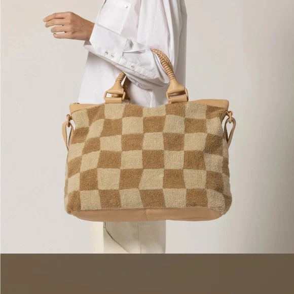 Checkered Tan and Cream Women's Bag - Picture 3 of 12